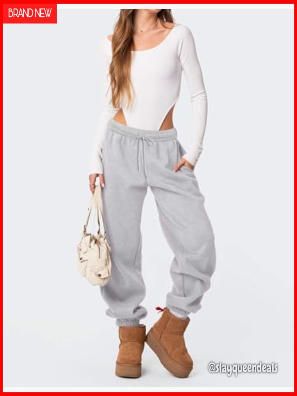 Fleece Lined High Waist Baggy Sweatpants with Pockets Joggers - Picture 6 of 7